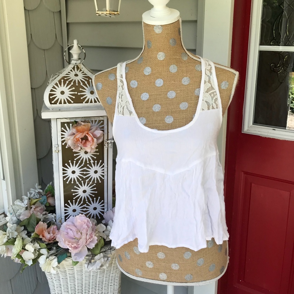 White Lace Flutter Tank Top